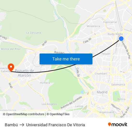 Bambú to Universidad Francisco De Vitoria map