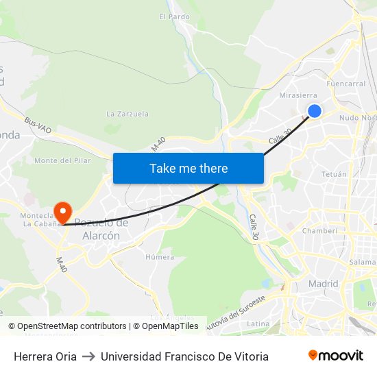 Herrera Oria to Universidad Francisco De Vitoria map