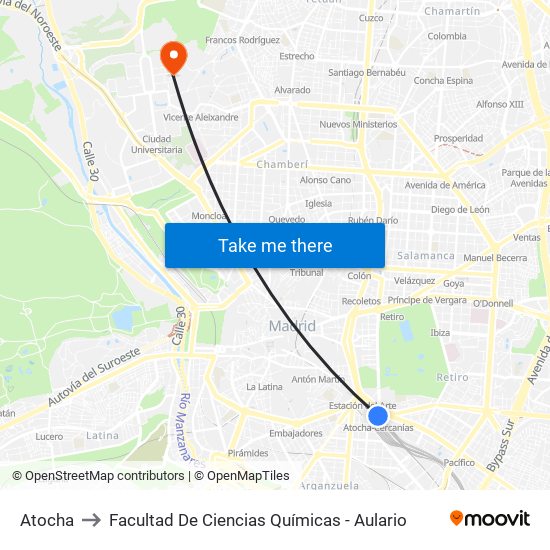 Atocha to Facultad De Ciencias Químicas - Aulario map