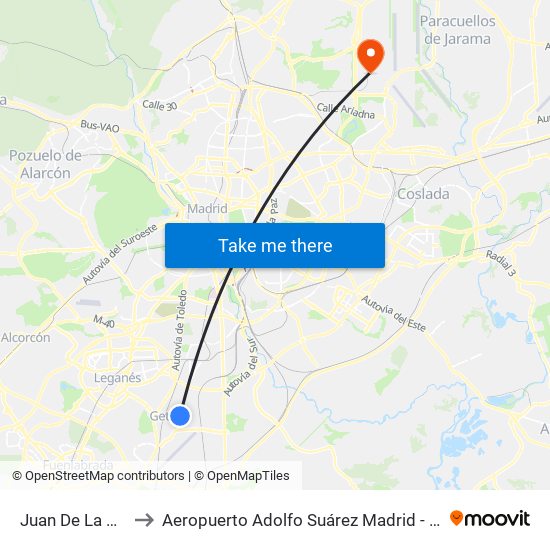 Juan De La Cierva to Aeropuerto Adolfo Suárez Madrid - Barajas T4 map