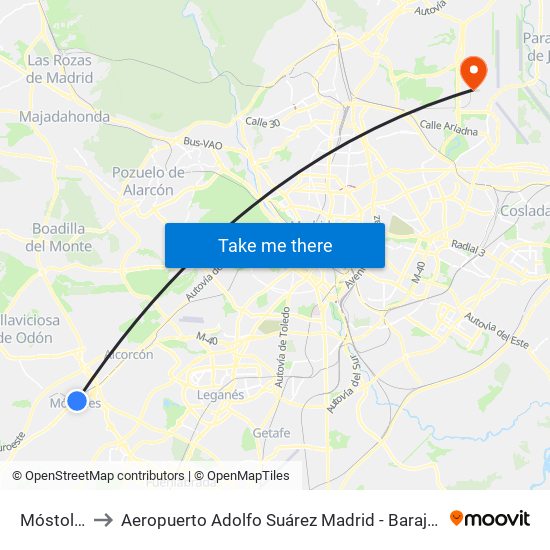 Móstoles to Aeropuerto Adolfo Suárez Madrid - Barajas T4 map