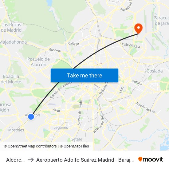 Alcorcón to Aeropuerto Adolfo Suárez Madrid - Barajas T4 map