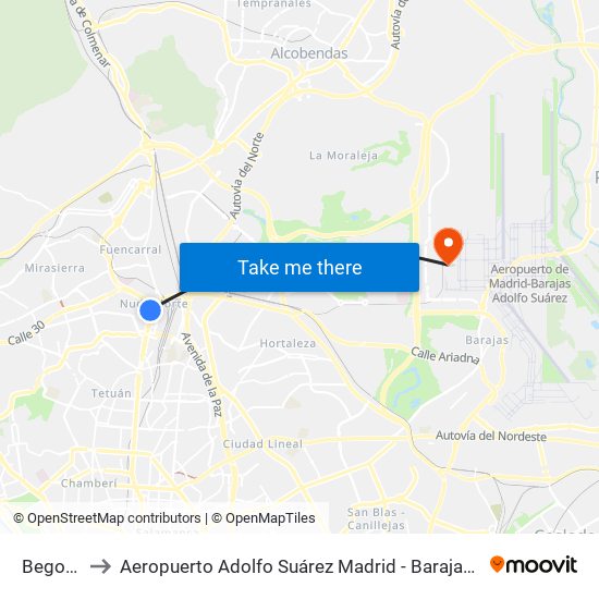 Begoña to Aeropuerto Adolfo Suárez Madrid - Barajas T4 map
