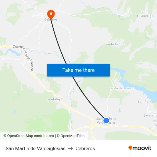 San Martín de Valdeiglesias to Cebreros map