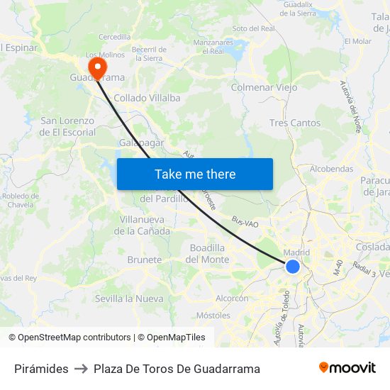 Pirámides to Plaza De Toros De Guadarrama map