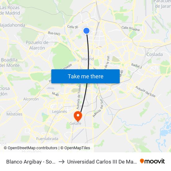 Blanco Argibay - Sorgo to Universidad Carlos III De Madrid map