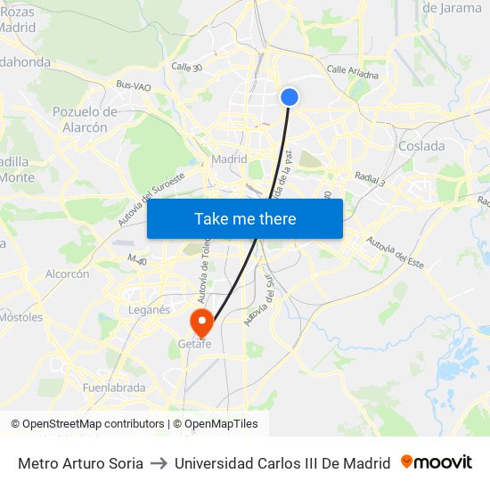 Metro Arturo Soria to Universidad Carlos III De Madrid map