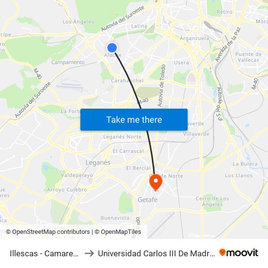 Illescas - Camarena to Universidad Carlos III De Madrid map