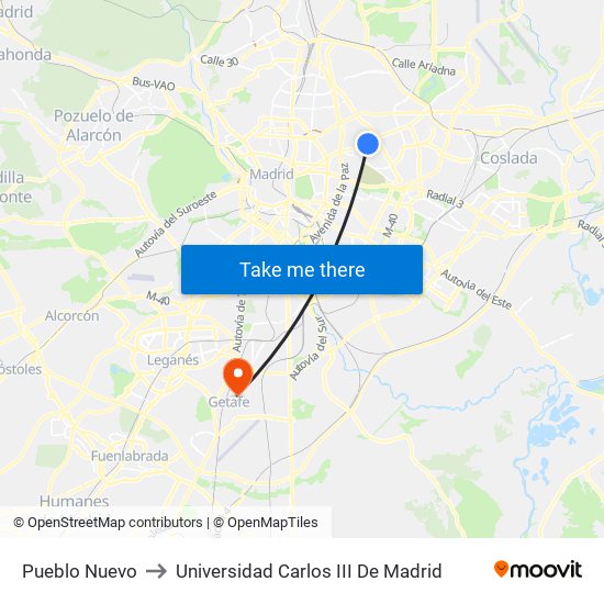 Pueblo Nuevo to Universidad Carlos III De Madrid map