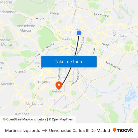 Martínez Izquierdo to Universidad Carlos III De Madrid map