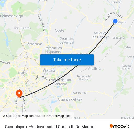 Guadalajara to Universidad Carlos III De Madrid map