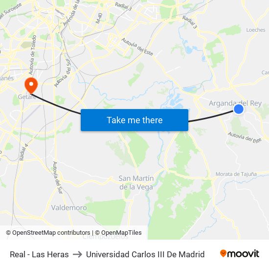 Real - Las Heras to Universidad Carlos III De Madrid map