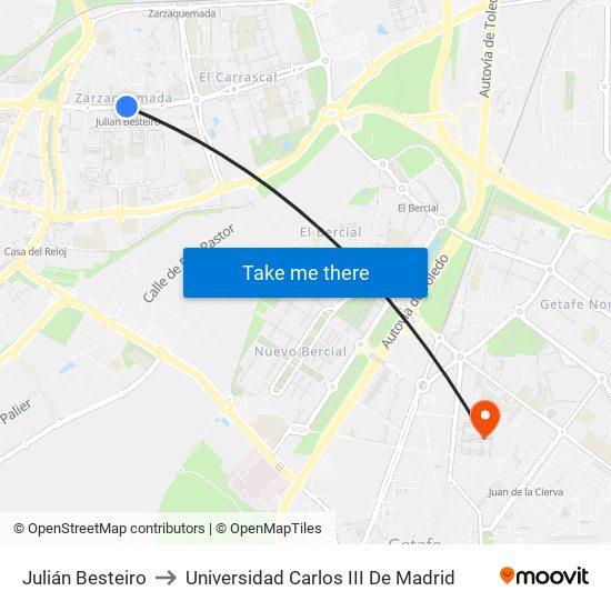 Julián Besteiro to Universidad Carlos III De Madrid map