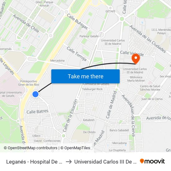 Leganés - Hospital De Getafe to Universidad Carlos III De Madrid map