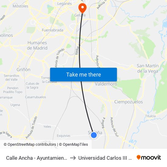 Calle Ancha - Ayuntamiento, Seseña to Universidad Carlos III De Madrid map