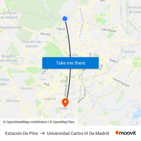 Estación De Pitis to Universidad Carlos III De Madrid map
