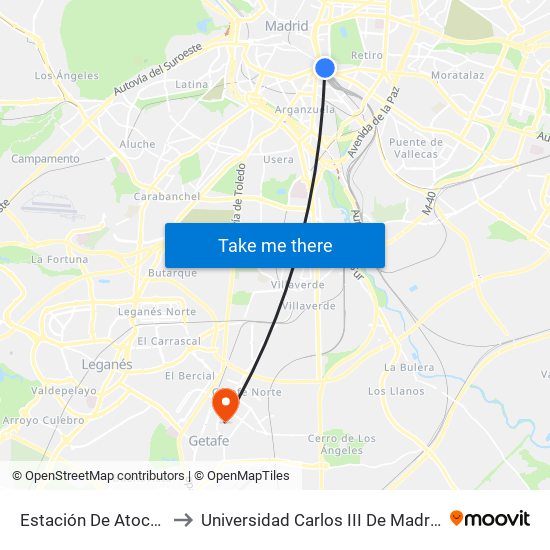 Estación De Atocha to Universidad Carlos III De Madrid map