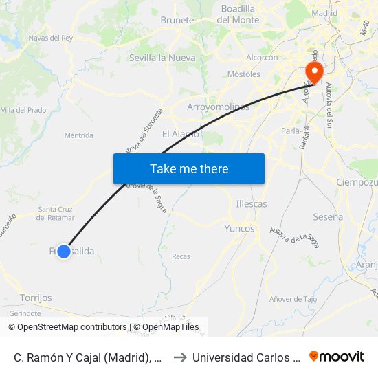 C. Ramón Y Cajal (Madrid), Portillo De Toledo to Universidad Carlos III De Madrid map