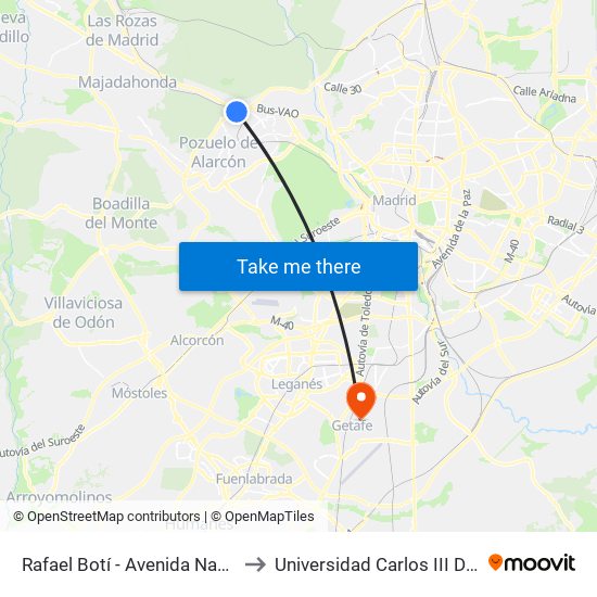 Rafael Botí - Avenida Navacerrada to Universidad Carlos III De Madrid map