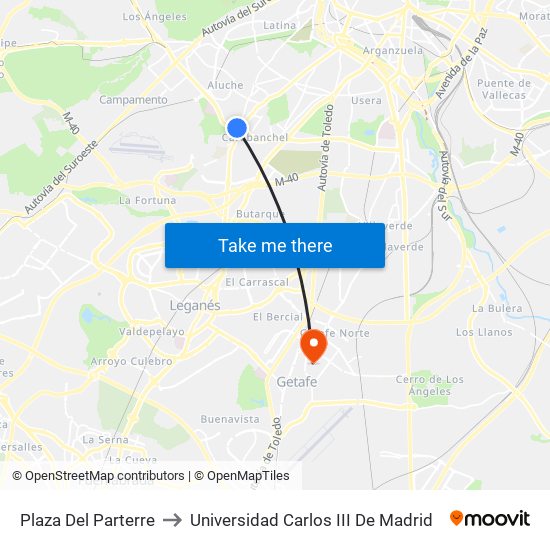 Plaza Del Parterre to Universidad Carlos III De Madrid map
