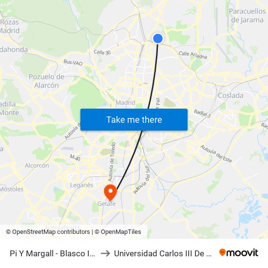 Pi Y Margall - Blasco Ibáñez to Universidad Carlos III De Madrid map
