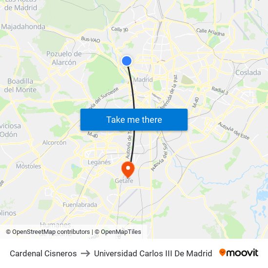 Cardenal Cisneros to Universidad Carlos III De Madrid map