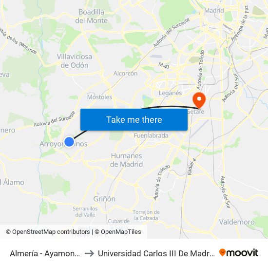 Almería - Ayamonte to Universidad Carlos III De Madrid map
