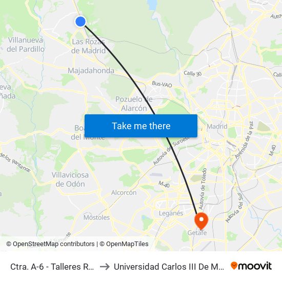 Ctra. A-6 - Talleres Renfe to Universidad Carlos III De Madrid map