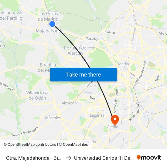 Ctra. Majadahonda - Biblioteca to Universidad Carlos III De Madrid map