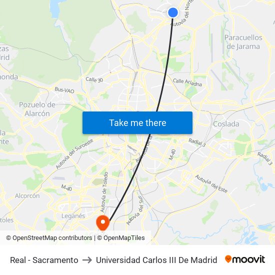 Real - Sacramento to Universidad Carlos III De Madrid map