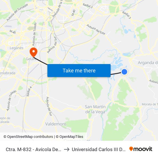Ctra. M-832 - Avícola Del Jarama to Universidad Carlos III De Madrid map