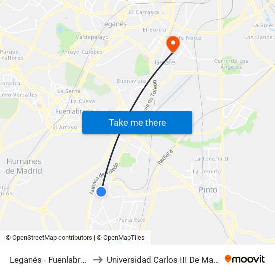 Leganés - Fuenlabrada to Universidad Carlos III De Madrid map