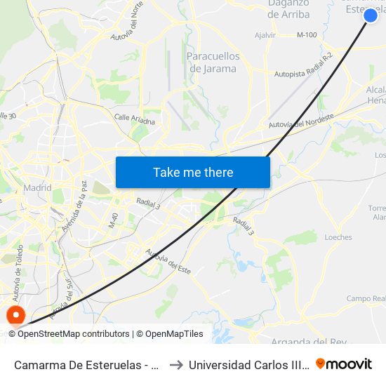 Camarma De Esteruelas - Ayuntamiento to Universidad Carlos III De Madrid map