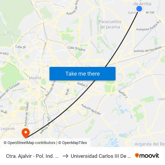 Ctra. Ajalvir - Pol. Ind. Gitesa to Universidad Carlos III De Madrid map