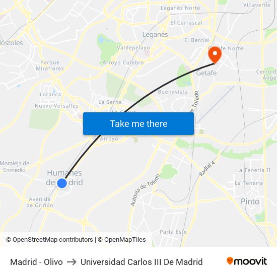 Madrid - Olivo to Universidad Carlos III De Madrid map