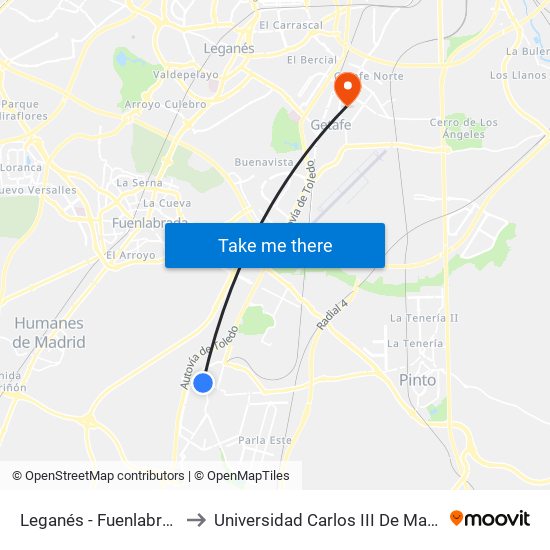 Leganés - Fuenlabrada to Universidad Carlos III De Madrid map