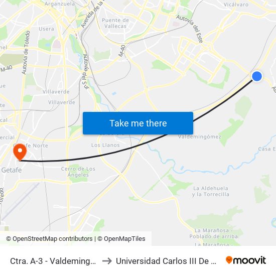 Ctra. A-3 - Valdemingómez to Universidad Carlos III De Madrid map