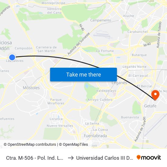 Ctra. M-506 - Pol. Ind. Las Nieves to Universidad Carlos III De Madrid map