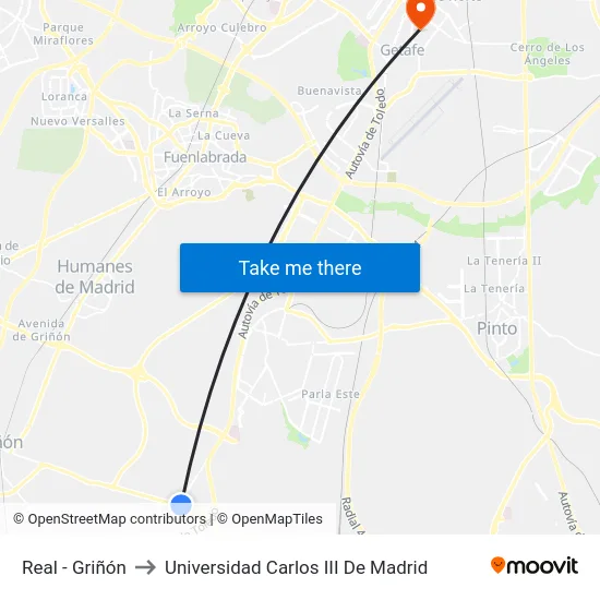 Real - Griñón to Universidad Carlos III De Madrid map