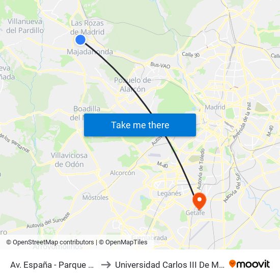 Av. España - Parque París to Universidad Carlos III De Madrid map