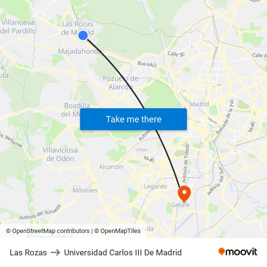 Las Rozas to Universidad Carlos III De Madrid map