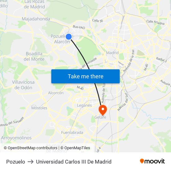 Pozuelo to Universidad Carlos III De Madrid map