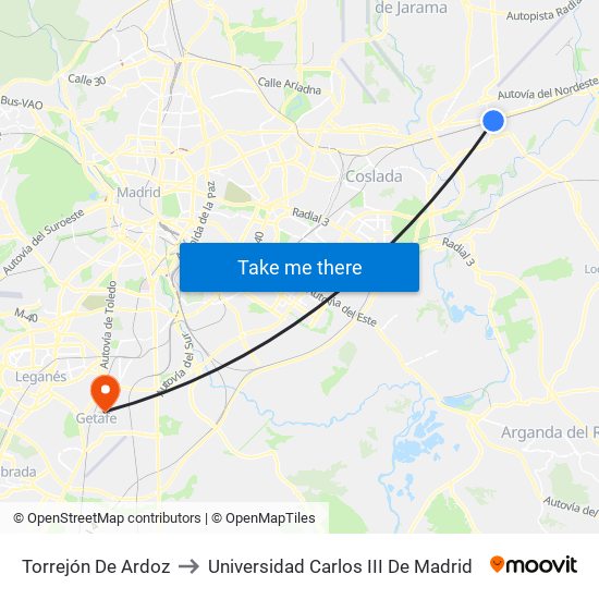 Torrejón De Ardoz to Universidad Carlos III De Madrid map