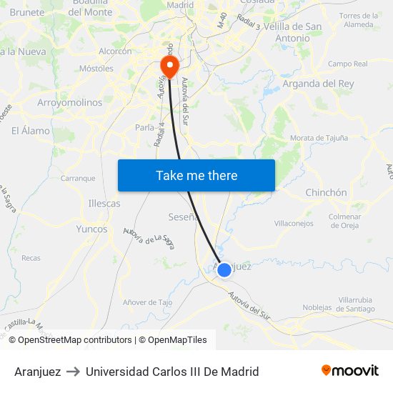 Aranjuez to Universidad Carlos III De Madrid map