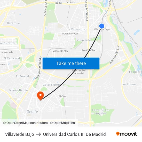 Villaverde Bajo to Universidad Carlos III De Madrid map