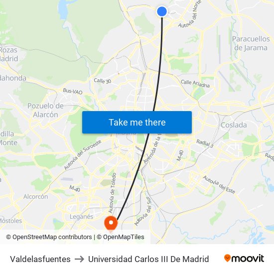 Valdelasfuentes to Universidad Carlos III De Madrid map