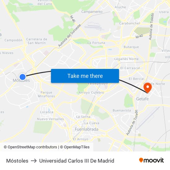 Móstoles to Universidad Carlos III De Madrid map