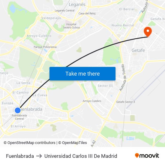 Fuenlabrada to Universidad Carlos III De Madrid map
