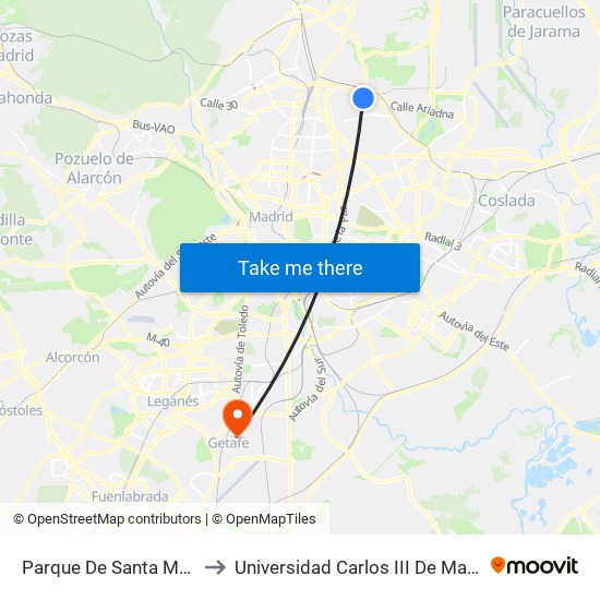 Parque De Santa María to Universidad Carlos III De Madrid map