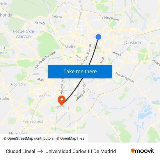 Ciudad Lineal to Universidad Carlos III De Madrid map